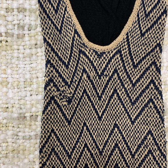 Rag Bone Knit Sleeveless Tank Dress Tan and Blue Exclusive Cotton Silk Small - Picture 5 of 5